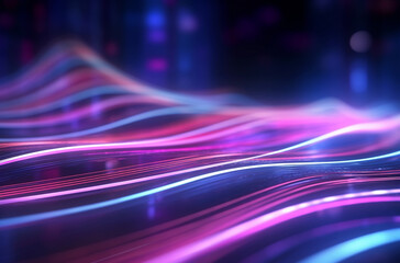 Futuristic abstract background glowing neon light, moving high speed wave lines with curves and bokeh lights. Sci-fi and Data transfer concept wallpaper background, generative ai