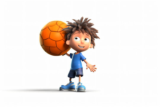 Photo studious 3d boy playing ball isolated on white background made with Generative AI