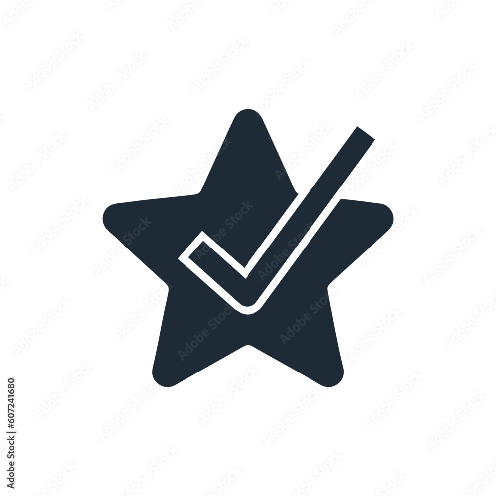 Poster star with a checkmark. successful action.vector linear icon isolated on white background.