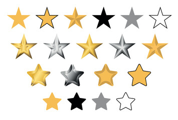star icon set in yellow, gold and metallic colors, illustration vector