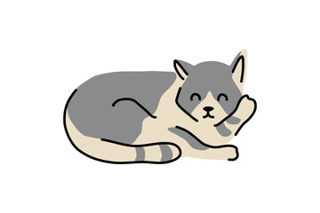 Cute Cat Sleeping. Charming Grey Colored Flat Vector Illustration