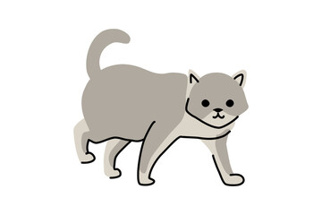 Adorable Cat Walking. Charming Grey Colored Cat Flat Vector Illustration
