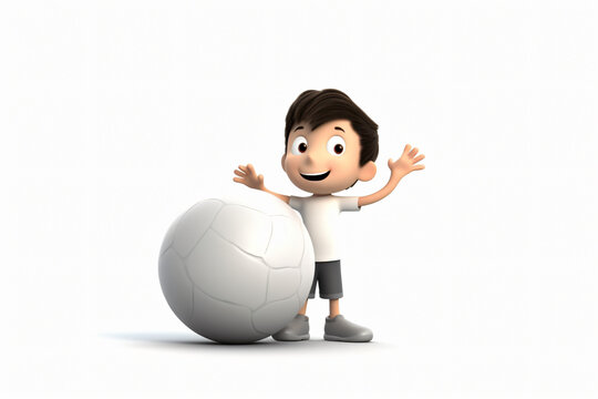 Photo studious 3d boy playing ball isolated on white background made with Generative AI