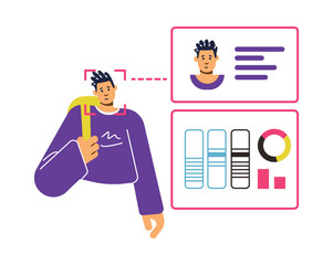 Secure account verification with biometric aflat vector illustration isolated.