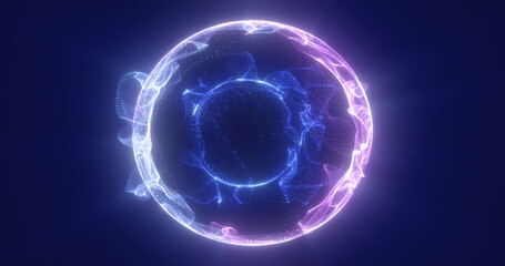 Abstract blue energy particle sphere glowing electric magical futuristic high-tech space - obrazy, fototapety, plakaty