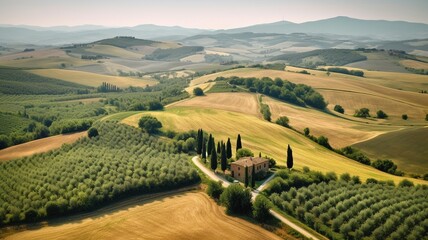 Fototapeta premium italy tuscany countryside rolling hills summer farmland Generative AI