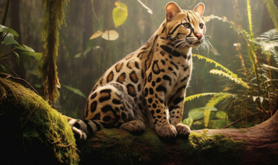 Fototapeta premium photo of ocelot in its natural habitat. Generative AI