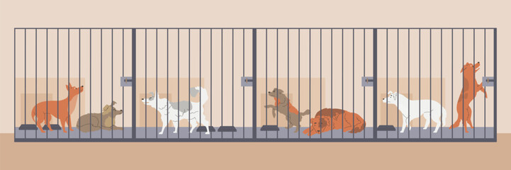 Obraz na płótnie Canvas Stray dogs in cells flat style, vector illustration