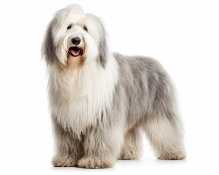 Old English Sheepdog Sitting In White Studio Stock Photo, Picture and  Royalty Free Image. Image 66897264.