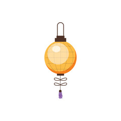 Yellow lantern or lamp in oriental Chinese style, flat vector illustration isolated on white background.