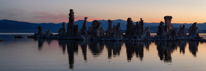 Tufa towers rock formation in Mono Lake. Sunny Sunrise. Located in Lee Vining, California, United...
