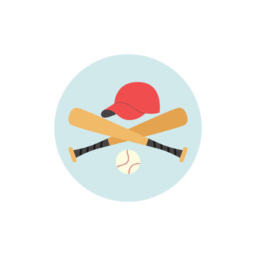Baseball badge design with crossed bats, flat vector illustration isolated.
