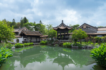 Fototapeta na wymiar Chinese garden architecture, courtyard landscape