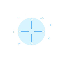 Expand arrow, fullscreen flat vector icon. Filled line style. Blue monochrome design. Editable stroke