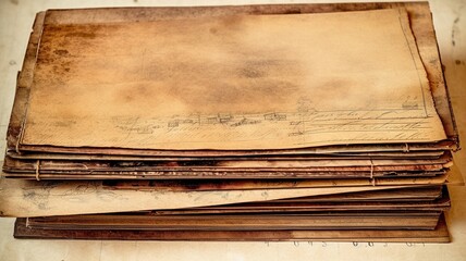 very old stained grungy stack of paper isolated Generative AI