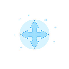 Expand arrow, fullscreen flat vector icon. Filled line style. Blue monochrome design. Editable stroke