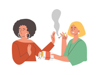Obraz premium Woman refuses offered cigarette flat style, vector illustration