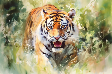 Roaring Tiger watercolor illustration