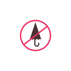 Icon with black silhouette of umbrella crossed in red circle flat style