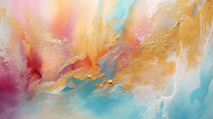 Abstract background combining soft pastels with shimmers of gold - Generative AI