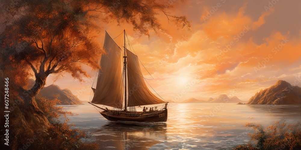 Poster an image of a sailboat sailing across the water generative ai