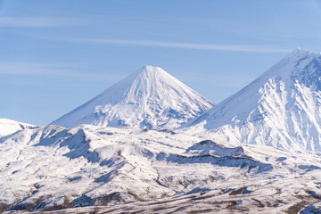 Volcanoes in Kamchatka: Klyuchevskoy (4835) and Kamen (4585)