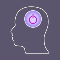 Switch button to turn on brain activity. Active mental, intellectual and thinking. Silhouette of head. Artificial intelligence and machine learning concept.