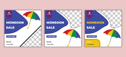 monsoon sale social media post template - obrazy, fototapety, plakaty