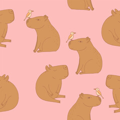 capybara seamless pattern hand drawn in doodle style. Suitable for fabric and textile, wallpaper, wrapping paper, background.