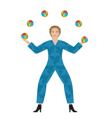 Woman juggling with balls. Isolated. Vector illustration.