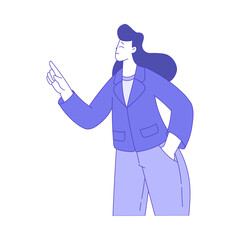 Business Woman Character Standing and Indicating with Her Finger Vector Illustration