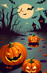happy halloween greeting banner design. generative AI illustration.