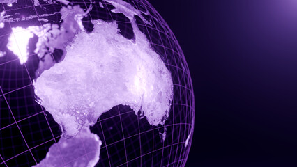 3D render of asutralia globe map, Technology and Futuristic purple line glowing Earth Background