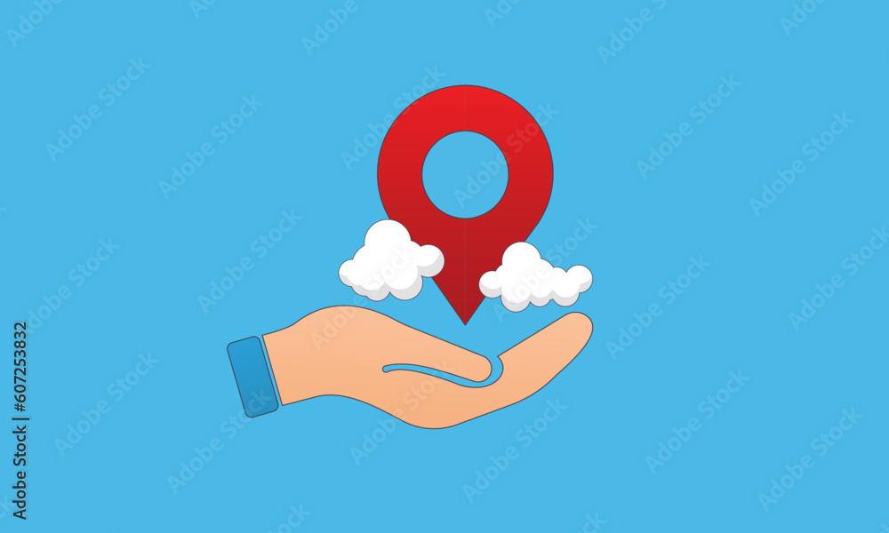 Poster map pointer on hand icon