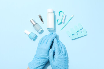 Concept of nail art, tools for pedicure and manicure