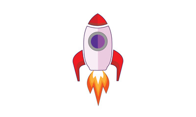 Color rocket ship icon in flat design. simple space ship icon isolated on white background.