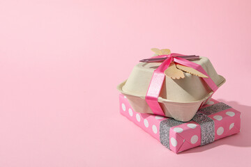 Concept of congratulation and celebration with bento cake in box
