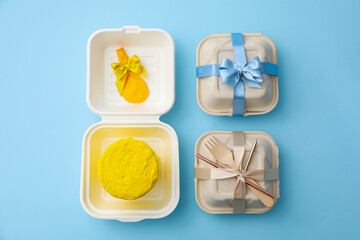 Concept of congratulation and celebration with bento cake in box