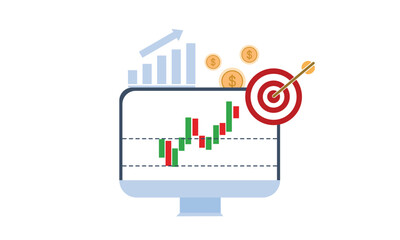 charts on the computer monitor. Stock trader. Cryptocurrencies business. Stock trading on the exchange vector illustration.