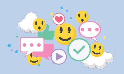 social media platform Online social media use, heart chat emoji concept.