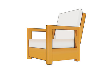 3d wooden chair icon object isolated