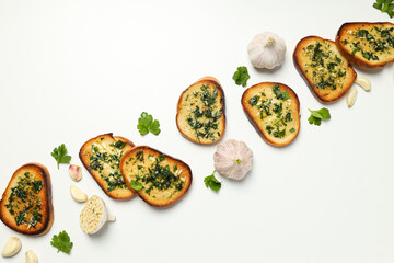 Tasty toasts with garlic, homemade products appetizer