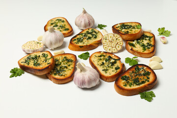 Tasty toasts with garlic, homemade products appetizer