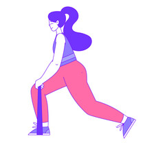 Young Female Body Training and Sport Workout Making Long Step with Ribbon Vector Illustration