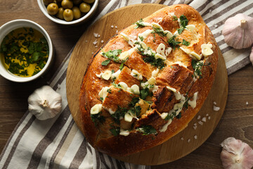 Tasty bakery product - garlic bread, homemade bread