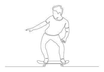 Obraz na płótnie Canvas Continuous line drawing of a male play some skill of skateboard vector illustration. Premium vector.