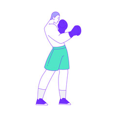 Young Male in Boxing Gloves Doing Intensive Body Training and Sport Workout Vector Illustration