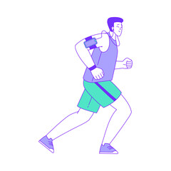 Young Male Running Doing Intensive Body Training and Sport Workout Vector Illustration