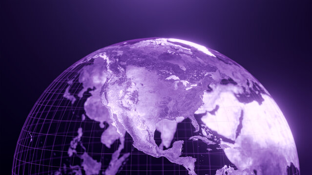 3D render of north america globe map, Technology and Futuristic purple line glowing Earth Background