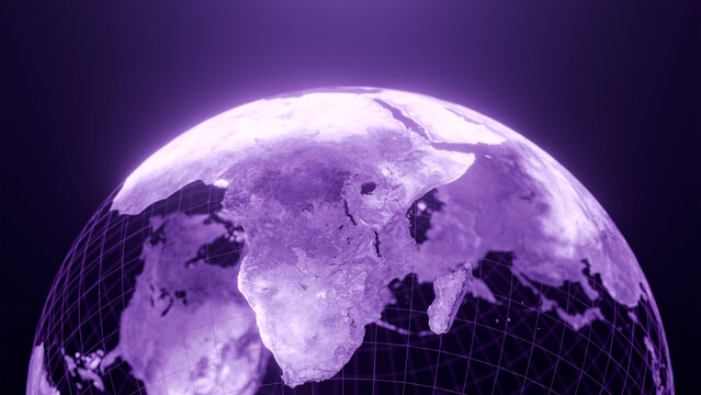 3D render of africa and managascar globe map, Technology and Futuristic purple line glowing Earth Background